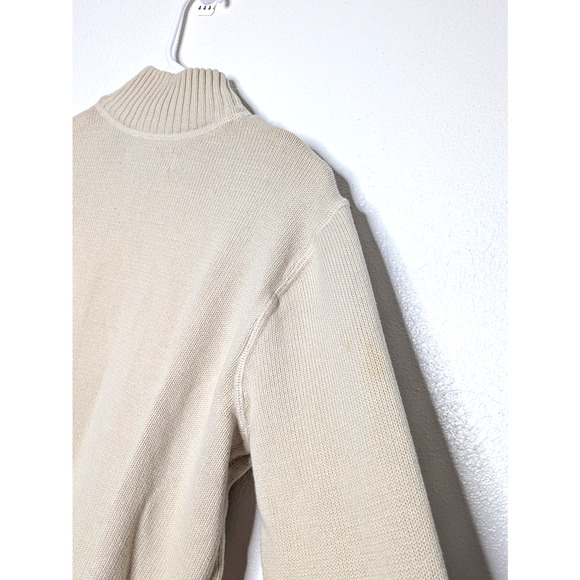 Eddie Bauer Sweater Mens Size Large Beige Cotton 1/4 Zip Knit Ribbed Pullover - Picture 6 of 9